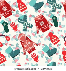 Flat collection of winter clothes and accessories  background- Illustration