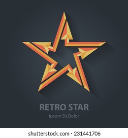 Flat color 3d Retro star logo. Sport international award. Star-shaped vector logotype template.