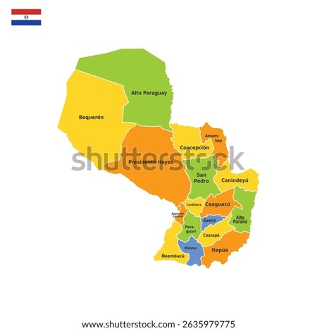 Flat color administrative map paraguay white background