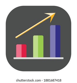 Flat color bar graph icon on brown background. Fully editable. 