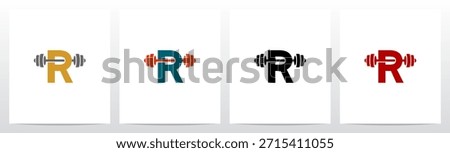 Flat Color Barbell Slipped in Letter Initial Logo Design R