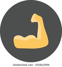 Flat color bicep pose with on grey background. Fully editable. Royalty free.	