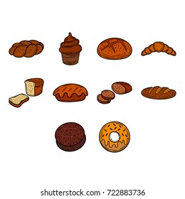 flat color bread icon set