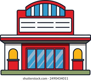 Flat color building for the image of a cinema, kindergarten, circus or other public and municipal buildings