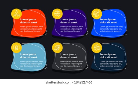 Flat color business infographic with 6 options
