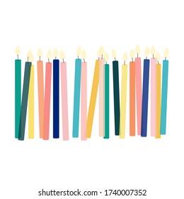 Flat color candles background isolated vector illustration. Celebration design. Festive backdrop. Birthday decoration. 