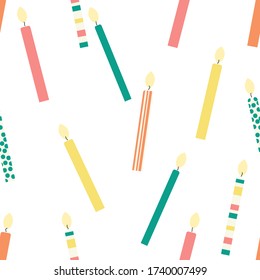 Flat color candles seamless background isolated vector illustration. Celebration design. Festive backdrop. Birthday decoration.