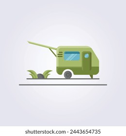 flat color caravan icon vector logo design, for summer camp pack design, campsite icon design, camper van icon