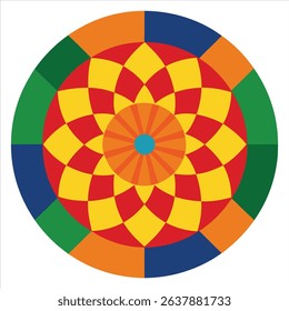 flat color chessboard mandala design