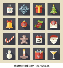 Flat color christmas icons for web and applications