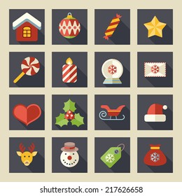 Flat color christmas icons for web and applications