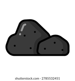 Flat color coal symbol with bold black line style and rock pile design. Suitable for mining themes, energy resources, industrial projects, and geology interface designs on white background.