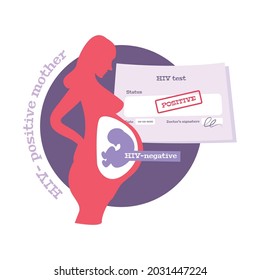 Flat Color Composition With Hiv Positive Pregnant Woman Vector Illustration