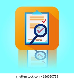 Flat Color Contract Icon With Magnifying Glass