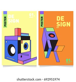 Flat color covers set. Abstract colorful geometric 3d shapes with typography poster design template. Trendy design and colorful summer theme. 