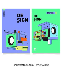 Flat color covers set. Abstract colorful geometric 3d shapes with typography poster design template. Trendy design and colorful summer theme. 