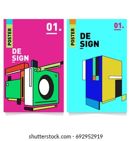 Flat color covers set. Abstract colorful geometric 3d shapes with typography poster design template. Trendy design and colorful summer theme. 