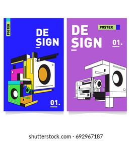 Flat color covers set. Abstract colorful geometric 3d shapes with typography poster design template. Trendy design and colorful summer theme. 