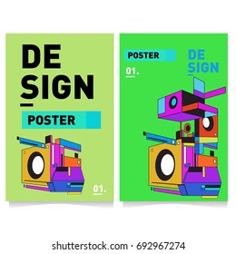 Flat color covers set. Abstract colorful geometric 3d shapes with typography poster design template. Trendy design and colorful summer theme. 