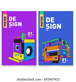 Flat color covers set. Abstract colorful geometric 3d shapes with typography poster design template. Trendy design and colorful summer theme. 