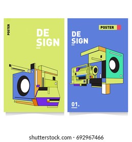 Flat color covers set. Abstract colorful geometric 3d shapes with typography poster design template. Trendy design and colorful summer theme. 