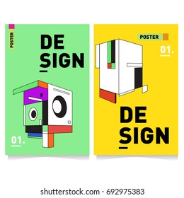 Flat color covers set. Abstract colorful geometric 3d shapes with typography poster design template. Trendy design and colorful summer theme. 