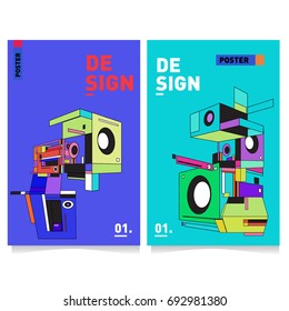 Flat color covers set. Abstract colorful geometric 3d shapes with typography poster design template. Trendy design and colorful summer theme. 