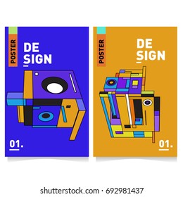 Flat color covers set. Abstract colorful geometric 3d shapes with typography poster design template. Trendy design and colorful summer theme. 