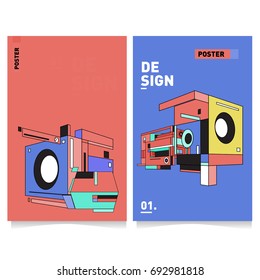 Flat color covers set. Abstract colorful geometric 3d shapes with typography poster design template. Trendy design and colorful summer theme. 