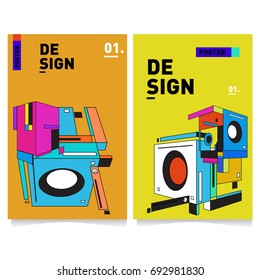 Flat color covers set. Abstract colorful geometric 3d shapes with typography poster design template. Trendy design and colorful summer theme. 