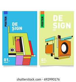 Flat color covers set. Abstract colorful geometric 3d shapes with typography poster design template. Trendy design and colorful summer theme. 