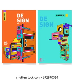 Flat color covers set. Abstract colorful geometric 3d shapes with typography poster design template. Trendy design and colorful summer theme. 