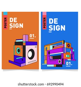 Flat color covers set. Abstract colorful geometric 3d shapes with typography poster design template. Trendy design and colorful summer theme. 