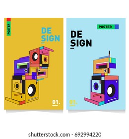 Flat color covers set. Abstract colorful geometric 3d shapes with typography poster design template. Trendy design and colorful summer theme. 