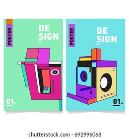 Flat color covers set. Abstract colorful geometric 3d shapes with typography poster design template. Trendy design and colorful summer theme. 