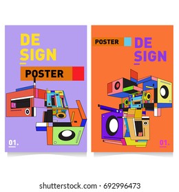 Flat color covers set. Abstract colorful geometric 3d shapes with typography poster design template. Trendy design and colorful summer theme. 