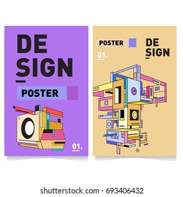 Flat color covers set. Abstract colorful geometric 3d shapes with typography poster design template. Trendy design and colorful theme. 