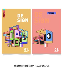 Flat color covers set. Abstract colorful geometric 3d shapes with typography poster design template. Trendy design and colorful theme. 