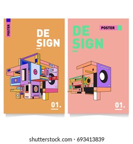 Flat color covers set. Abstract colorful geometric 3d shapes with typography poster design template. Trendy design and colorful theme. 
