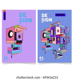 Flat color covers set. Abstract colorful geometric 3d shapes with typography poster design template. Trendy design and colorful theme. 