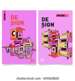 Flat color covers set. Abstract colorful geometric 3d shapes with typography poster design template. Trendy design and colorful theme. 