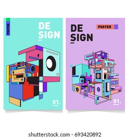 Flat color covers set. Abstract colorful geometric 3d shapes with typography poster design template. Trendy design and colorful theme. 