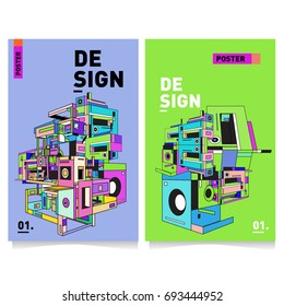 Flat color covers set. Abstract colorful geometric 3d with typography design template. Trendy poster design and colorful theme. 