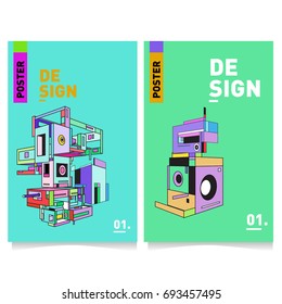 Flat color covers set. Abstract colorful geometric 3d with typography design template. Trendy poster design and colorful theme. 