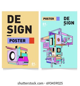 Flat color covers set. Abstract colorful geometric 3d with typography design template. Trendy poster design and colorful theme. 