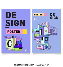 Flat color covers set. Abstract colorful geometric 3d with typography design template. Trendy poster design and colorful theme. 