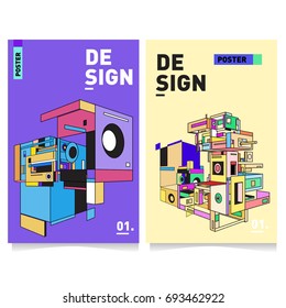 Flat color covers set. Abstract colorful geometric 3d with typography design template. Trendy poster design and colorful theme. 
