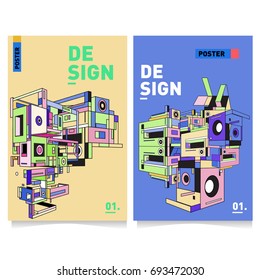 Flat color covers set. Abstract colorful geometric 3d with typography design template. Trendy poster design and colorful theme. 