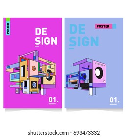 Flat color covers set. Abstract colorful geometric 3d with typography design template. Trendy poster design and colorful theme. 