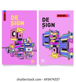 Flat color covers set. Abstract colorful geometric 3d with typography design template. Trendy poster design and colorful theme. 